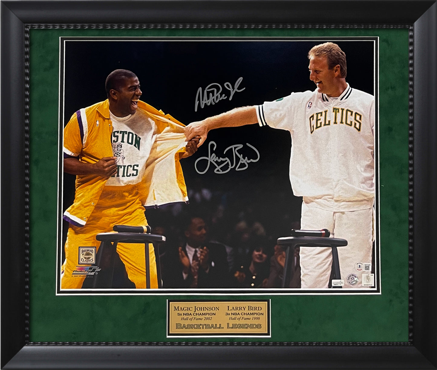 Magic Johnson Larry Bird Double Autograph Photo Retirement Night 20x24