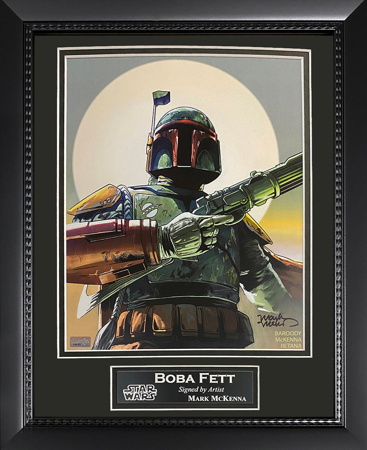 Mark McKenna Autograph Artist Print Boba Fett Sun 11x14 New England Picture Authentication