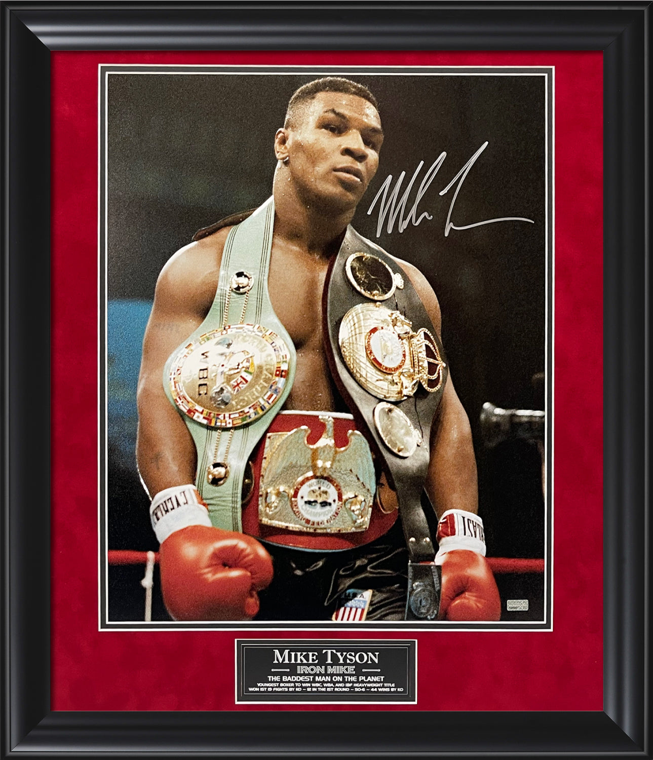 Mike Tyson Autograph Photo Championship Belts 23x27