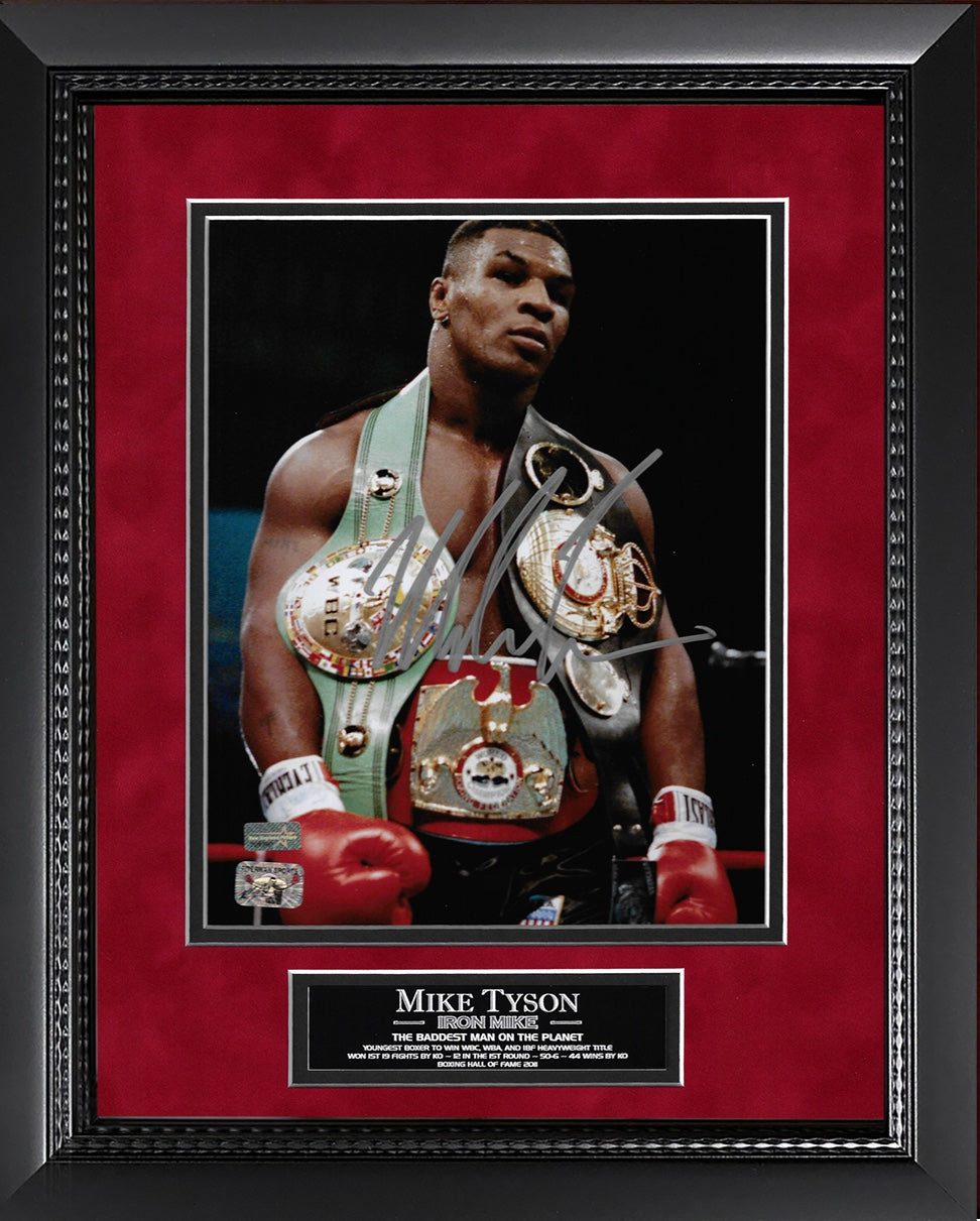Mike Tyson Autograph Photo Championship Belts 11×14