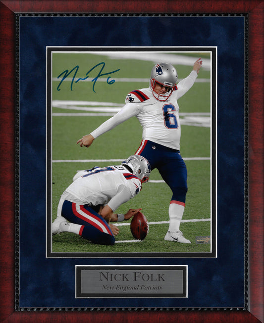 Nick Folk Autograph 8x10 Photo - Kick - New England Patriots - Framed 13x16 - New England Picture Authentication