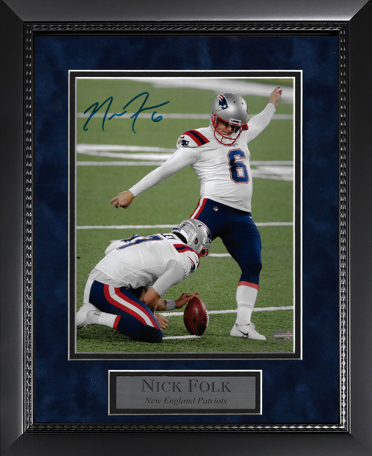 Nick Folk Autograph 8x10 Photo - Kick - New England Patriots - Framed 13x16 - New England Picture Authentication