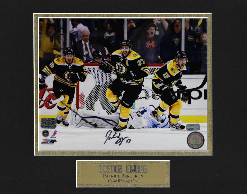 Patrice Bergeron Autograph Photo Playoff Game Winning Goal 11 x 14