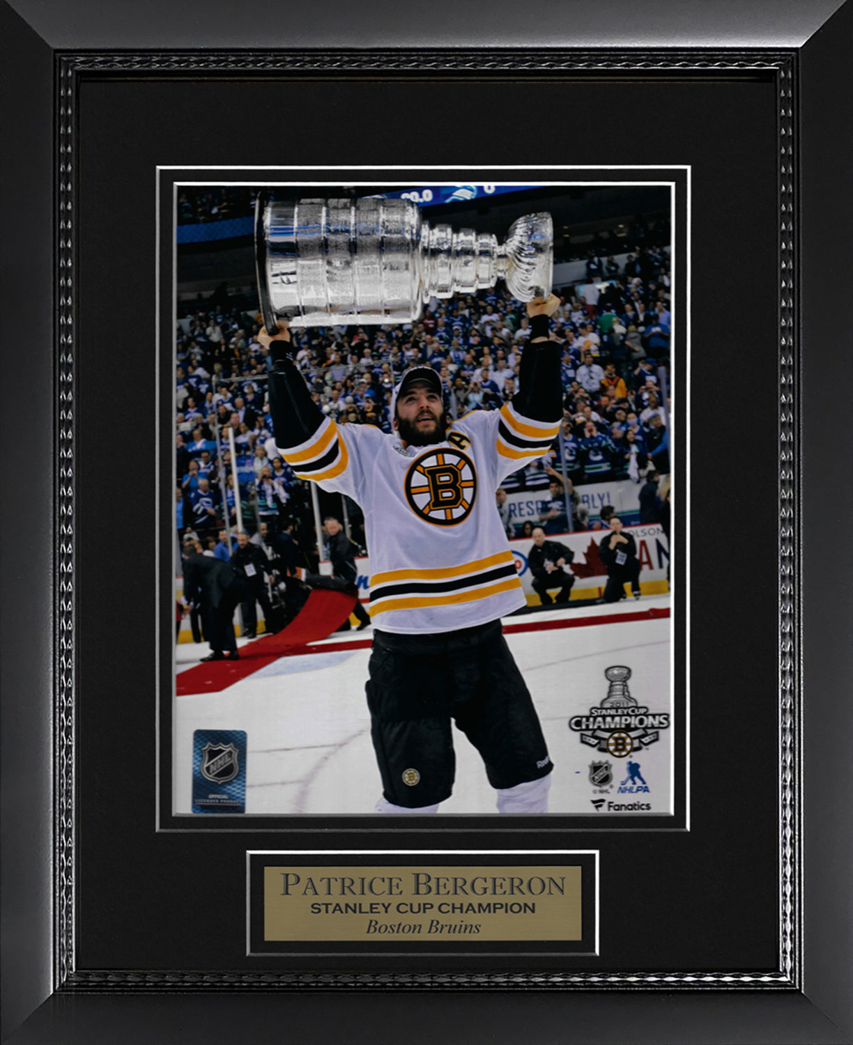 Patrice Bergeron Photo Stanley Cup 2011 Holding the Cup 11x14