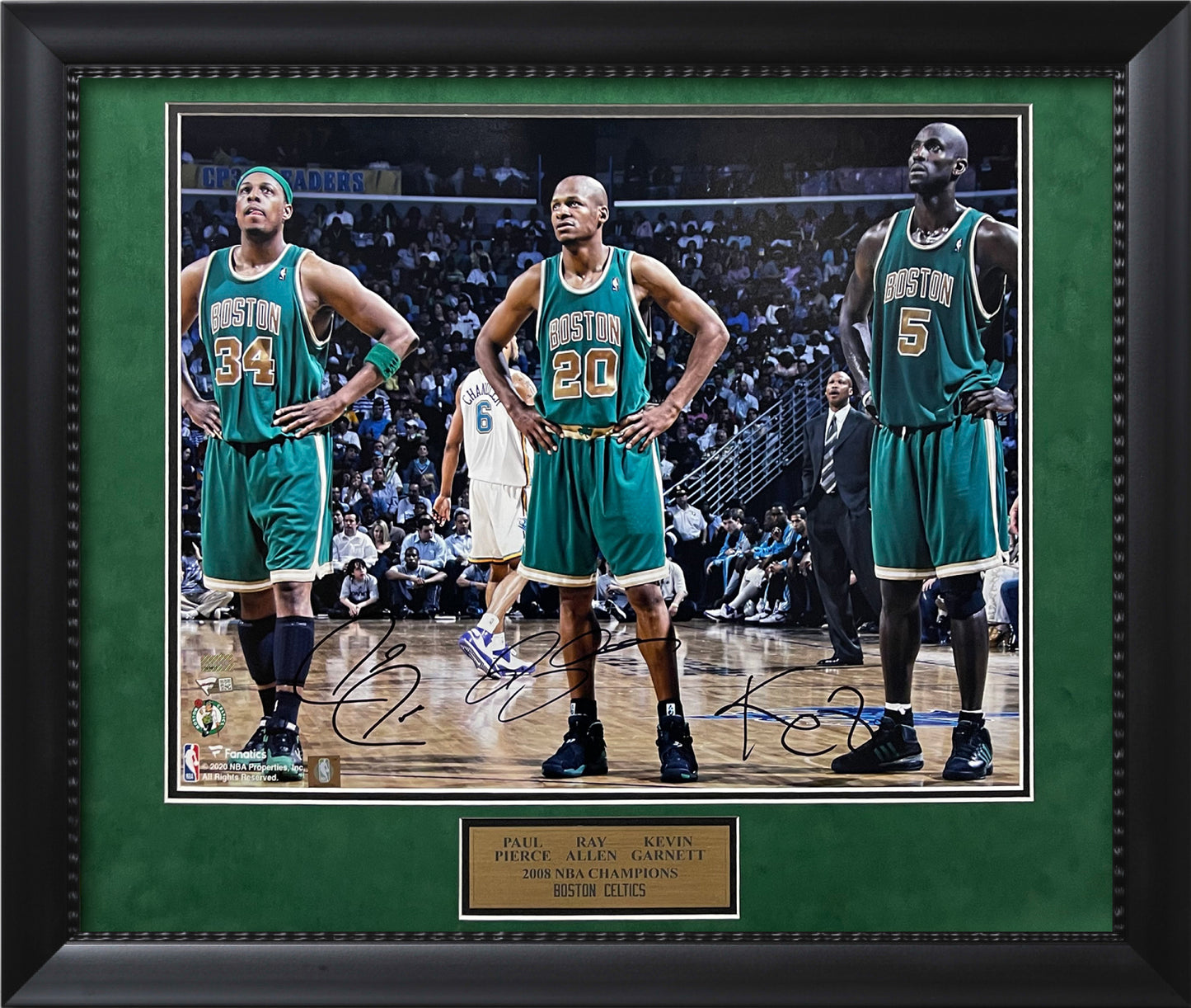 Paul Pierce Ray Allen Kevin Garnett Triple Autograph Photo On Court 23x27 Fanatics Authentication