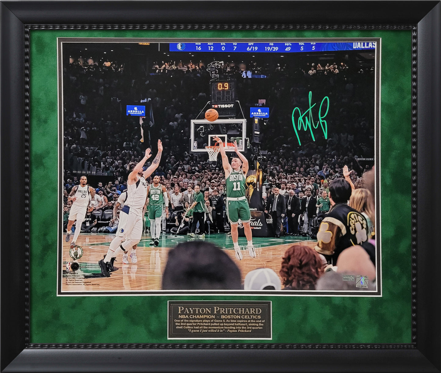 Payton Pritchard Autograph Photo 3 Pt Game 5, Front View (Shot 1) 23x27 New England Picture Authentication