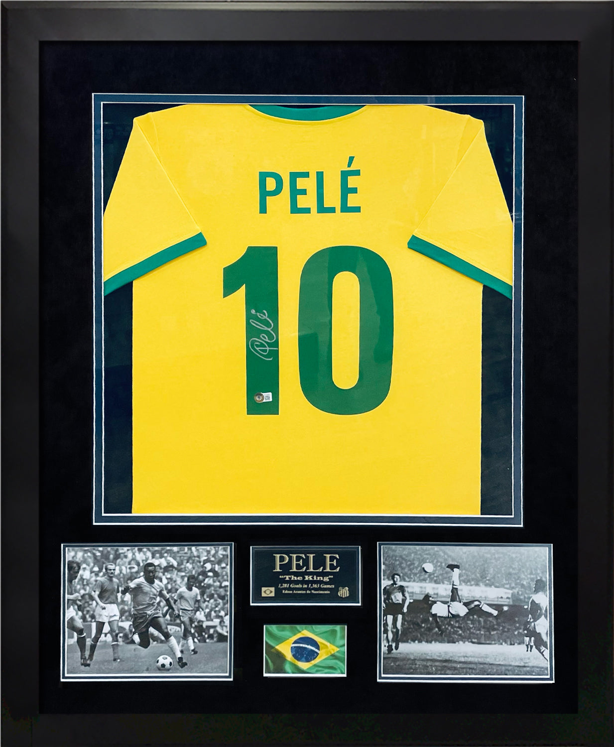 Pele Autograph Jersey Back Brazil Framed 37x45