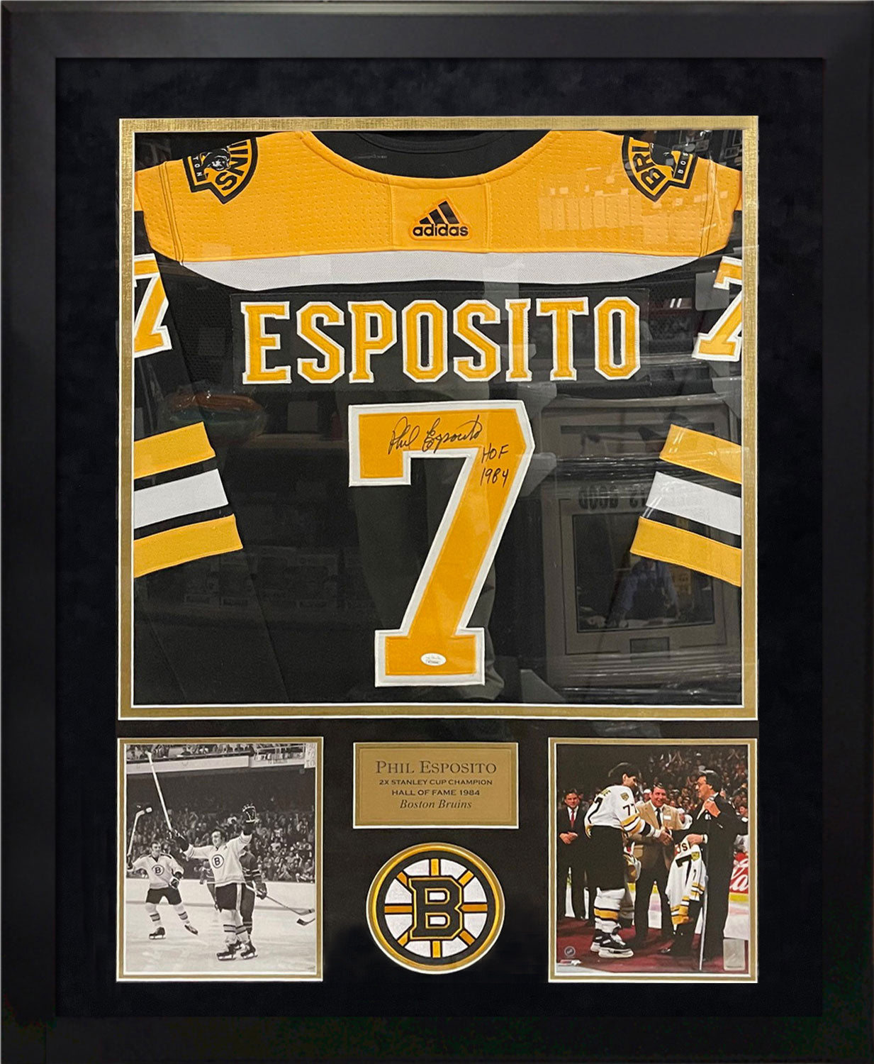 Phil Esposito Autograph Jersey w/ Inscription Framed 37x45