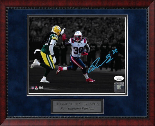 Rhamondre Stevenson Autograph 8x10 Photo - Spotlight VS Packers - New England Patriots - Framed 13x16 - JSA Authentication