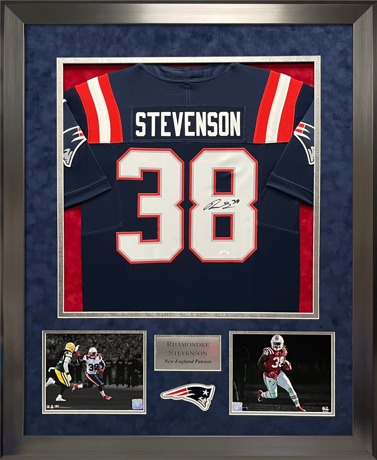 Rhamondre Stevenson Autograph Jersey Framed 37x45