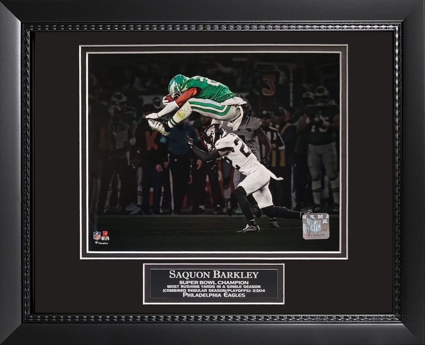 Saquon Barkley Photograph - Backwards Leap - Philadelphia Eagles - Framed 13x16
