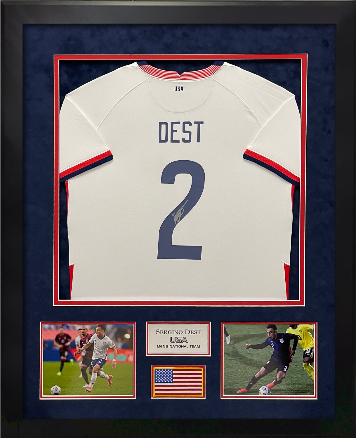 Sergino Dest Autograph Home Jersey USA Framed 37x45