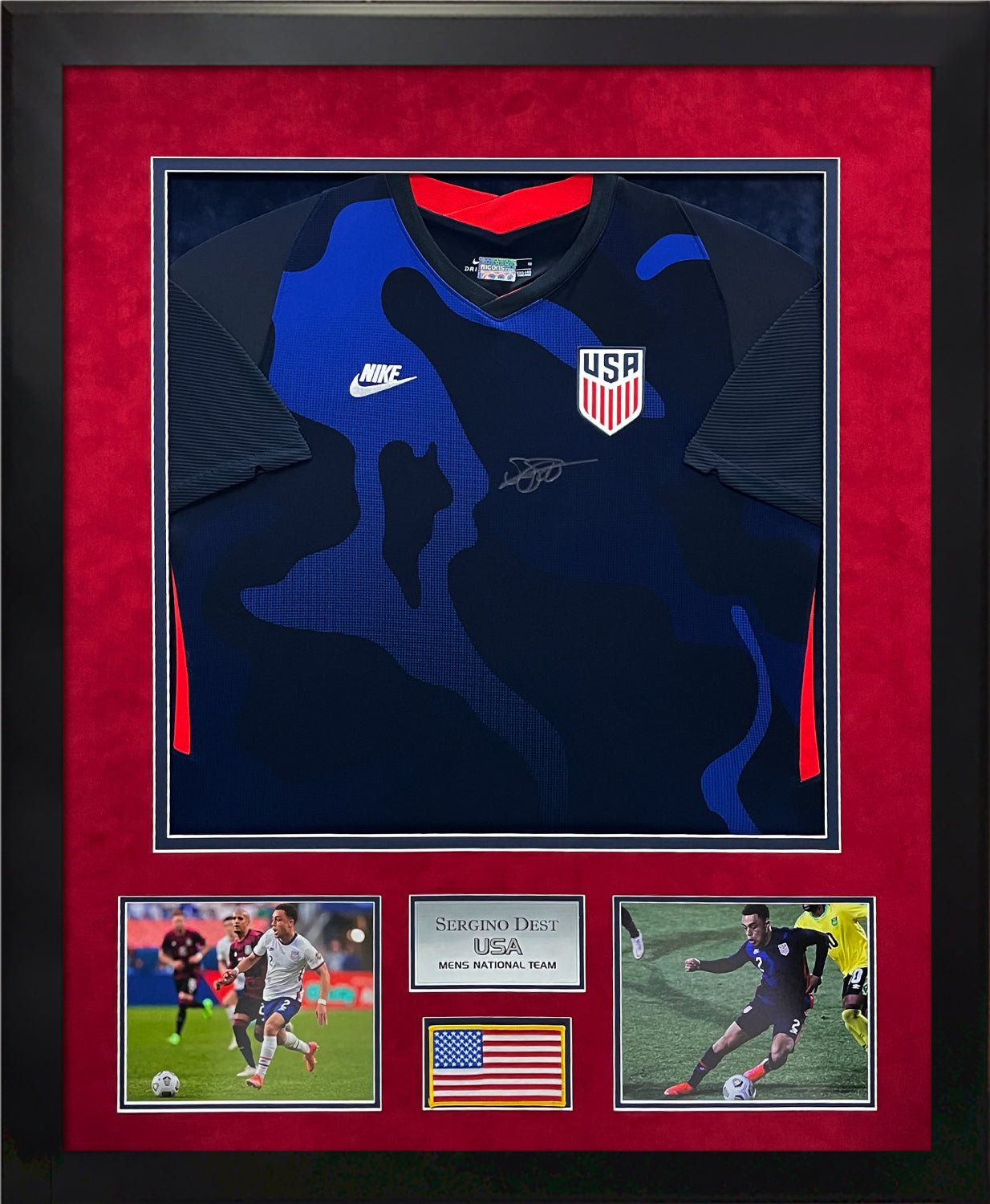 Sergino Dest Autograph Away Jersey Front USA Framed 37x45