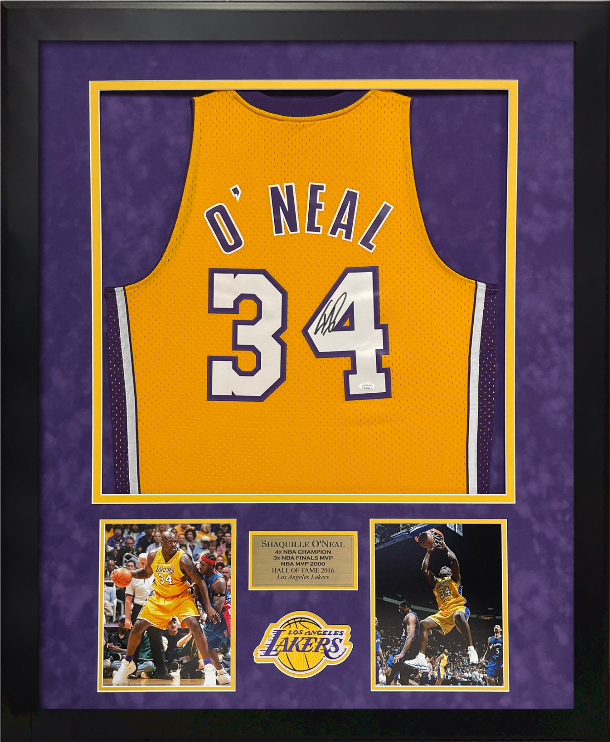 Shaquille O'Neal Autograph Jersey Lakers Gold Framed 37x45