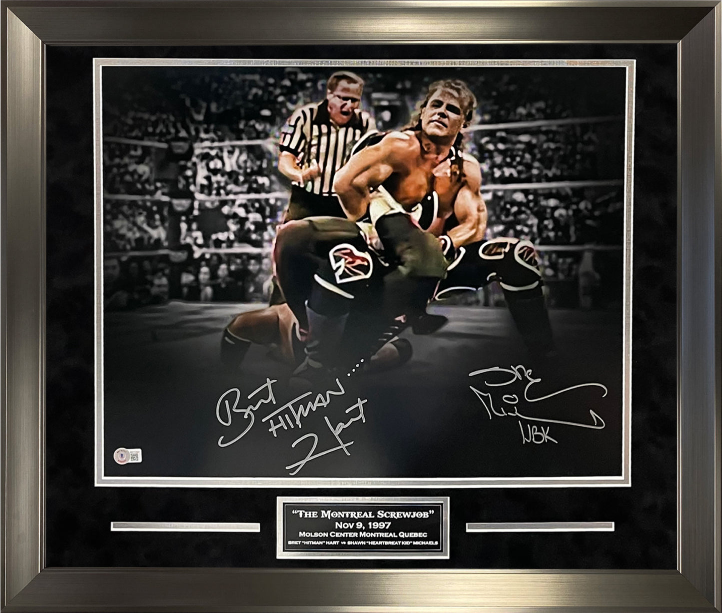 Bret Hart Shawn Michaels Double Autograph Photo The Montreal Screwjob 23x27