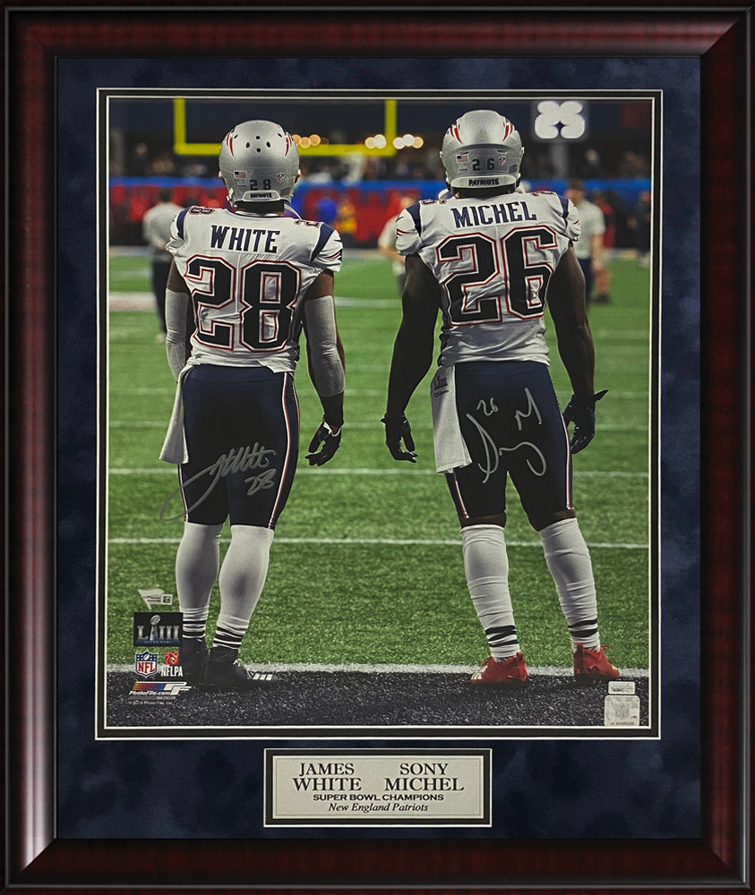 James White Sony Michel Double Autograph Photo 23x27 New England Picture Authentication