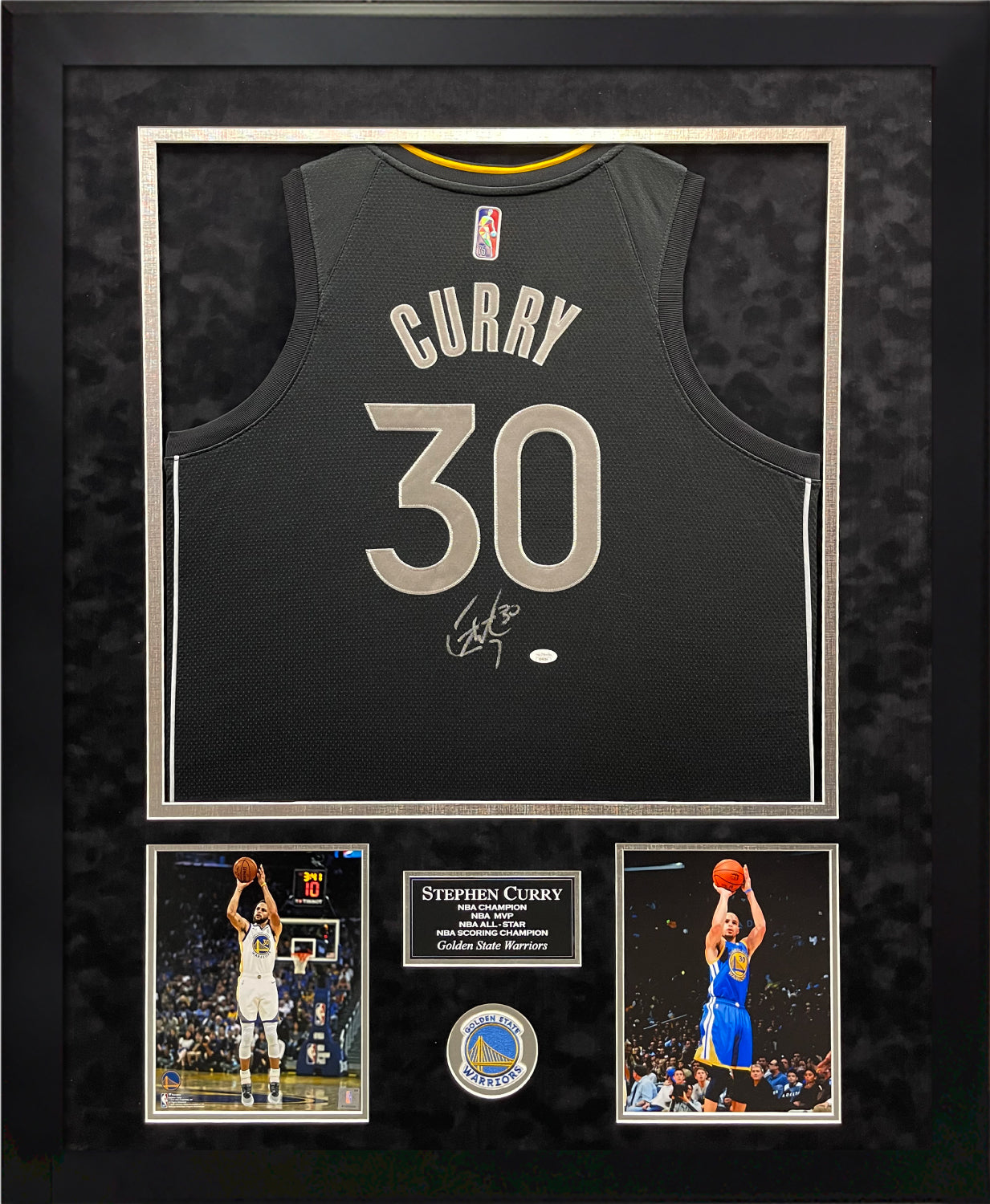 Stephen Curry Autograph Black Jersey Framed 37x45