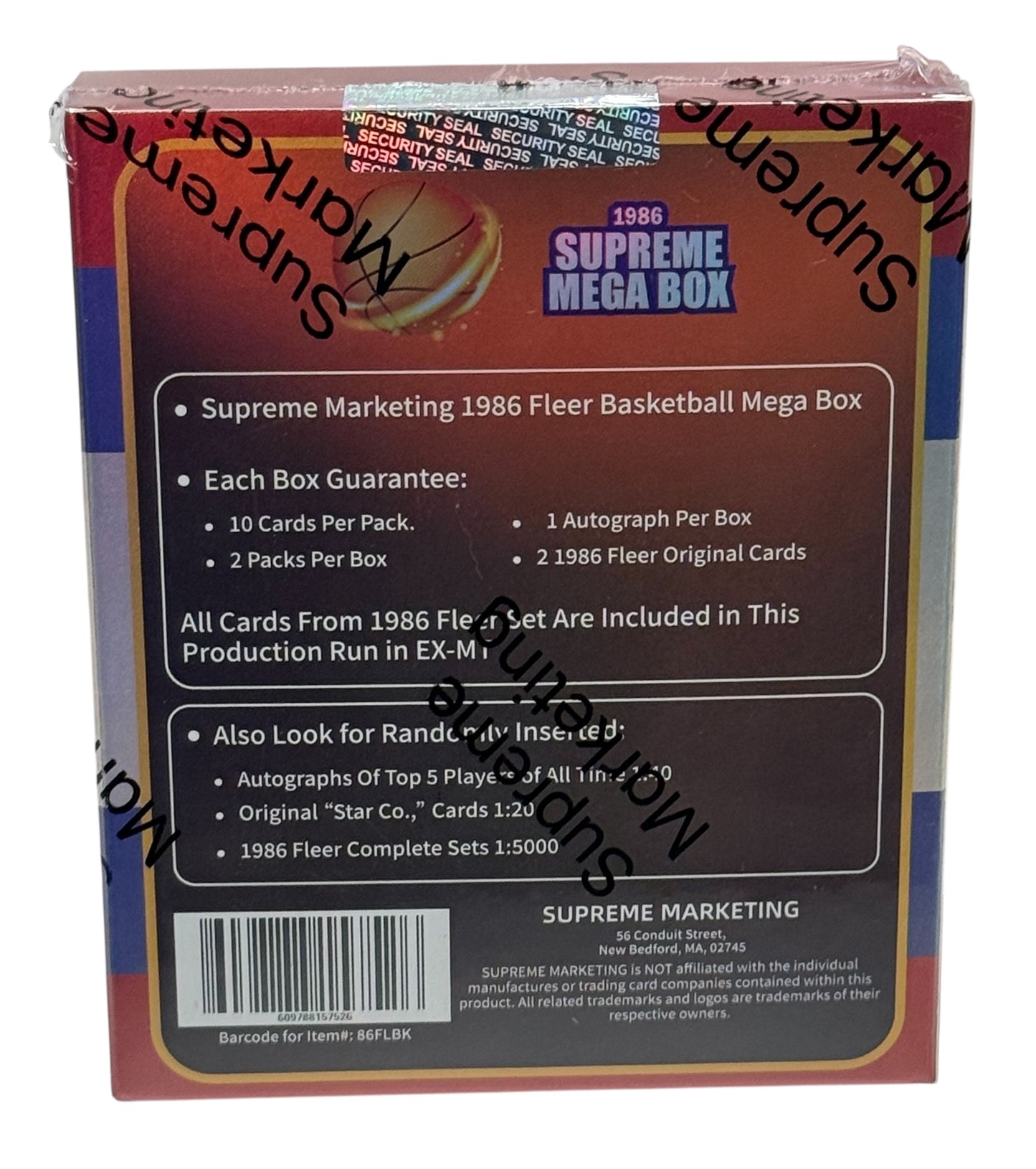 1986 Supreme Mega Box Basketball Trading Cards by Supreme Marketing. Security Sealed