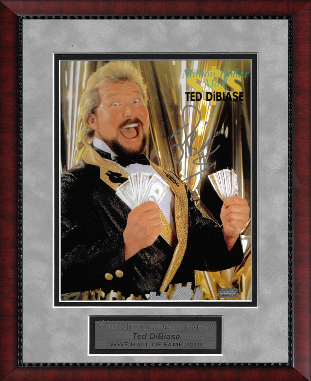 Ted DiBiase Autograph Photo Pose Hold Money Gold 11x14