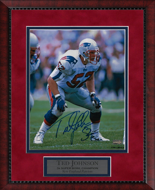 Ted Johnson Autograph 8x10 Photo - New England Patriots - Framed 13x16 - New England Picture Authentication