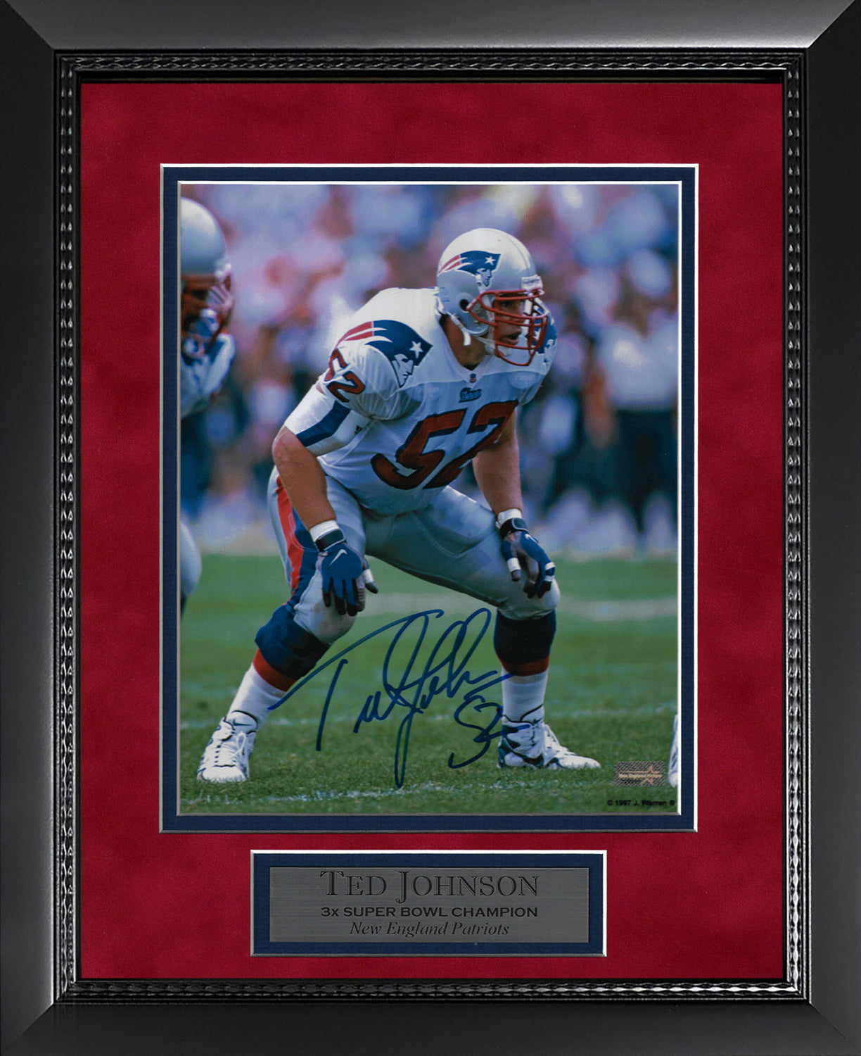 Ted Johnson Autograph 8x10 Photo - New England Patriots - Framed 13x16 - New England Picture Authentication