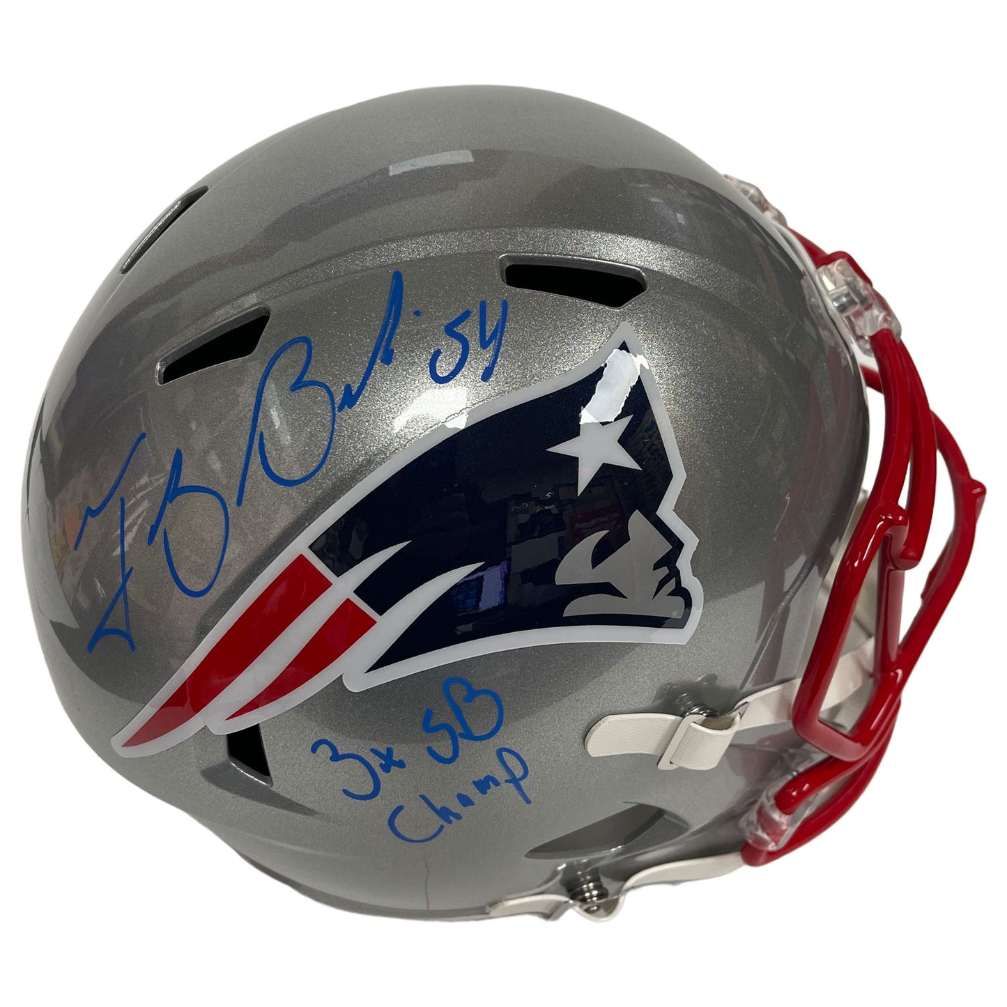 Tedy Bruschi Autograph Patriots Helmet Replica Speed With Inscription