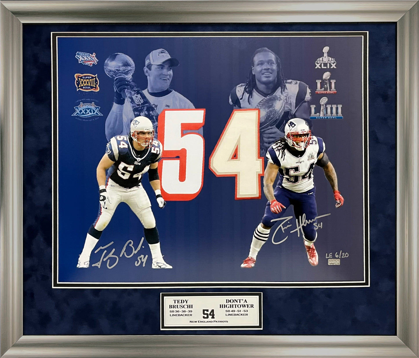 Tedy Bruschi, Dont'a Hightower Double Autograph Photo #54 Collage 23x27 New England Picture Authentication