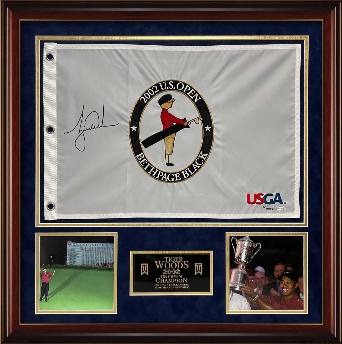 Tiger Woods Autograph Flag 2002 US Open Framed 24x24