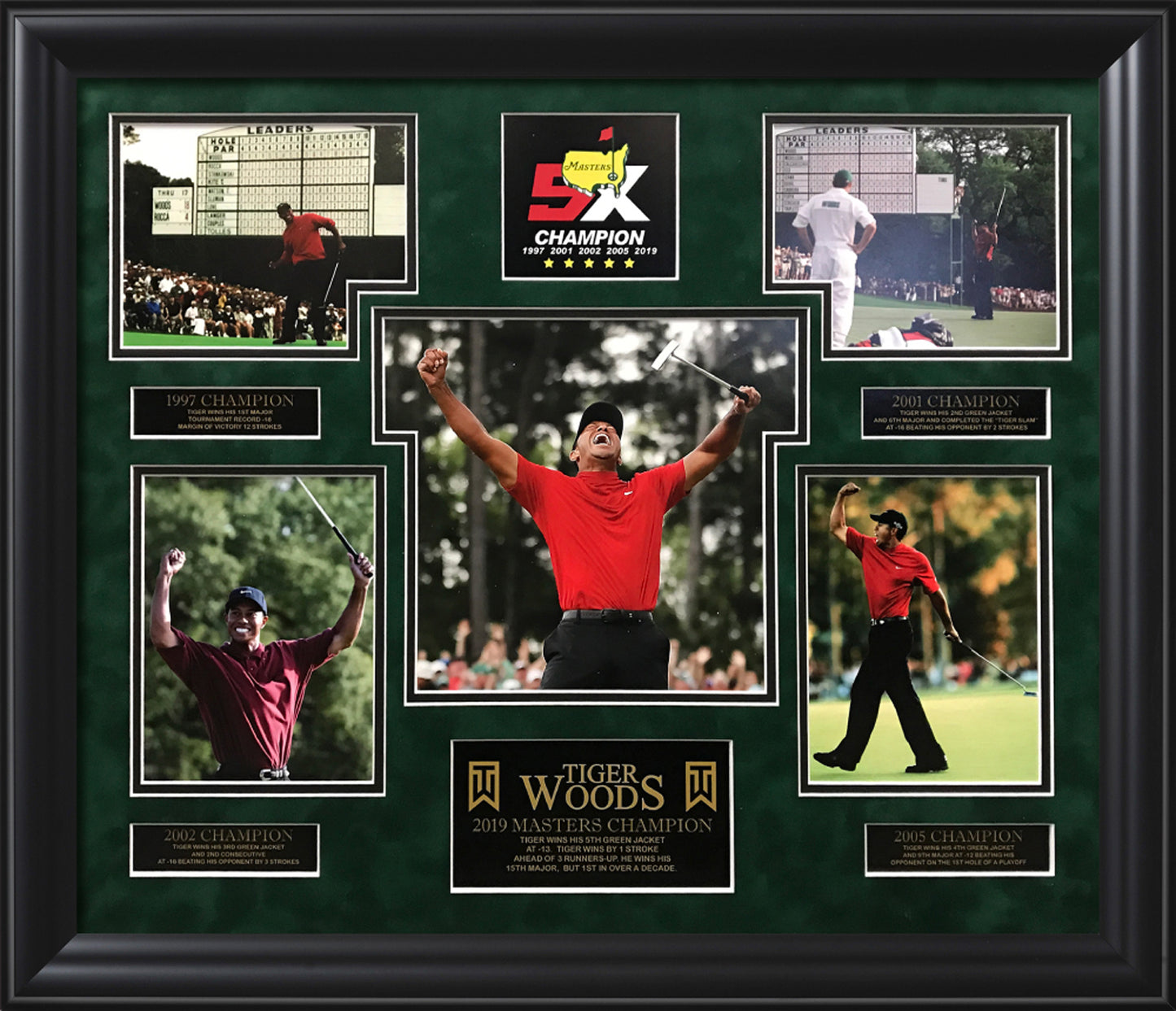 Tiger Woods Photo 5x Masters Champion Collage 23x27