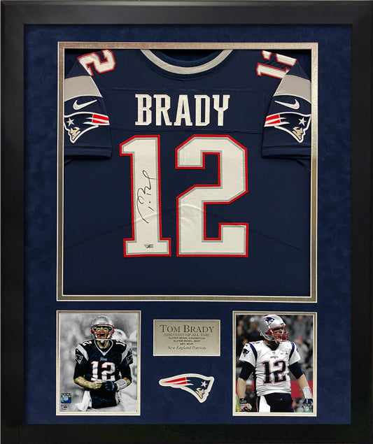Tom Brady Autograph Jersey New England Patriots Elite Jersey Blue Framed 37x45