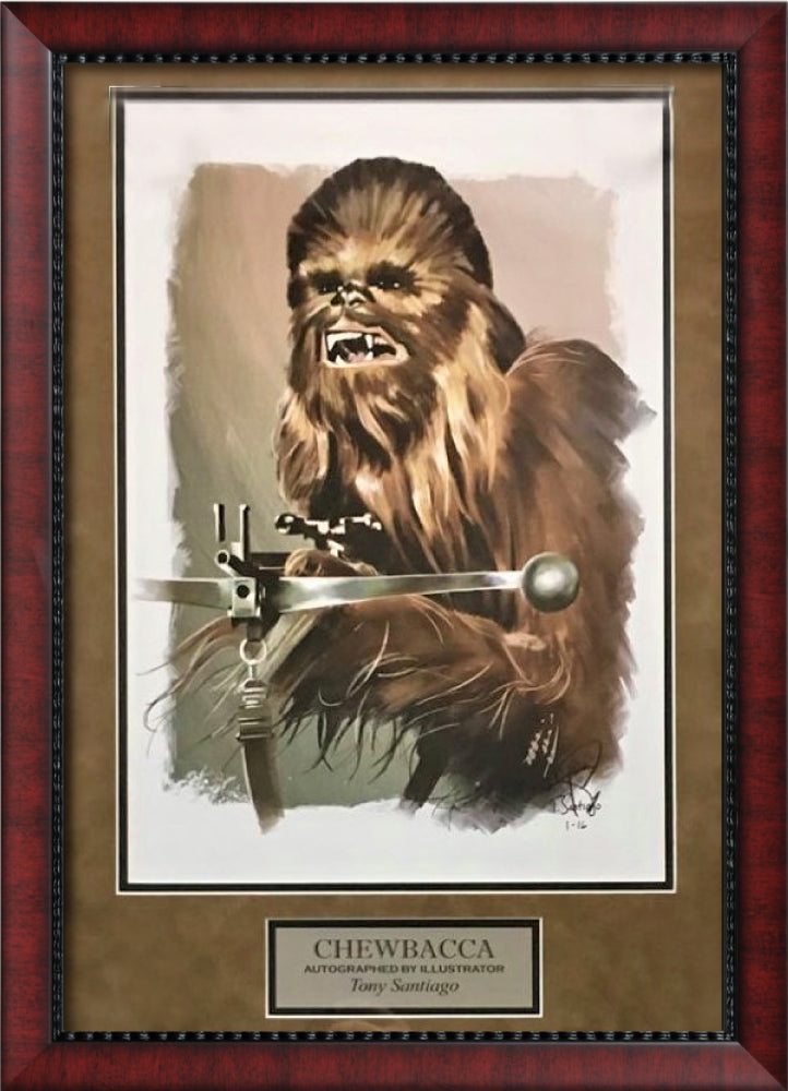 Tony Santiago Autograph Artist Print Chewbacca 18x26 New England Picture Authentication