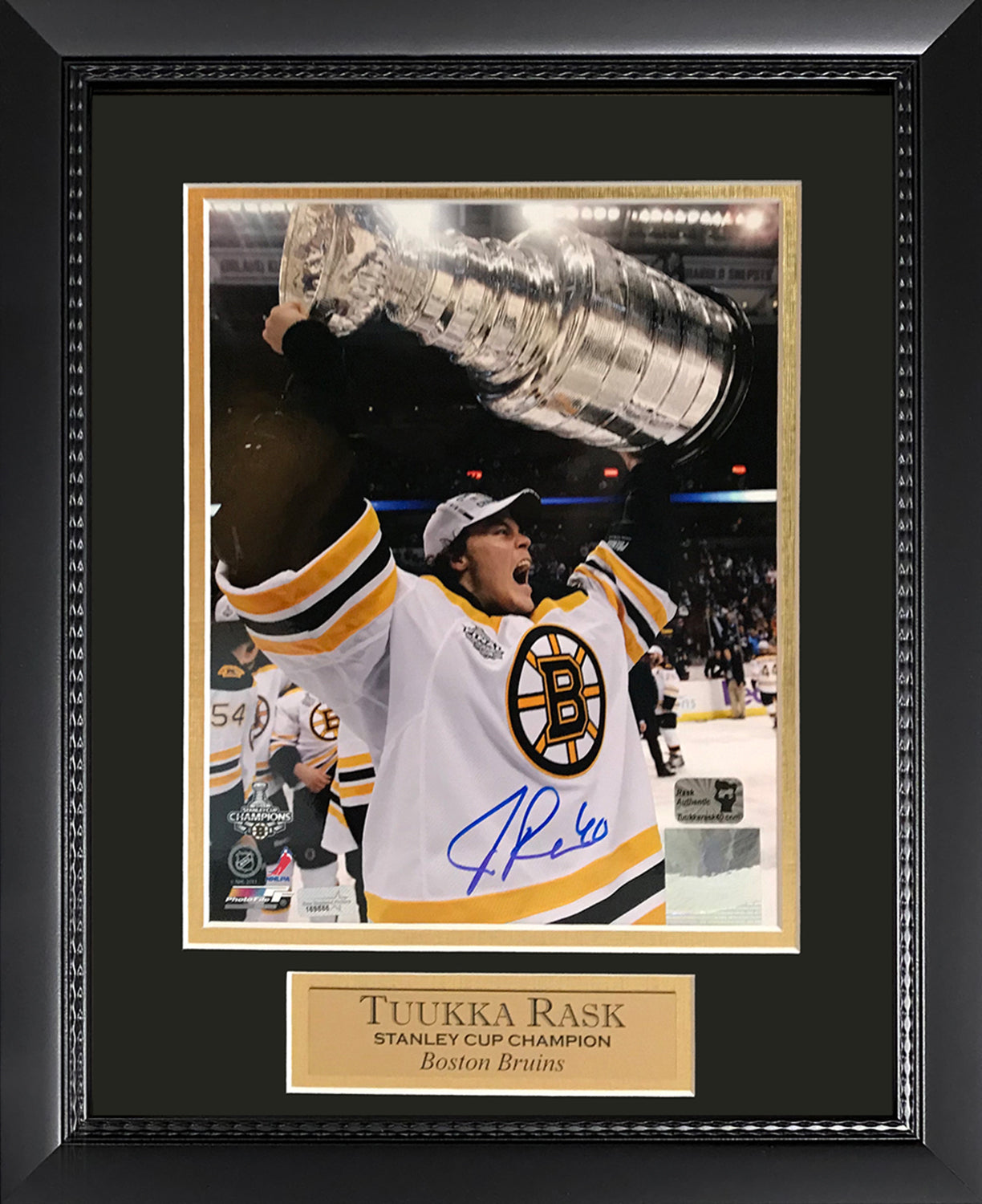 Tuukka Rask Autograph photo holding the stanley cup 2011 11x14