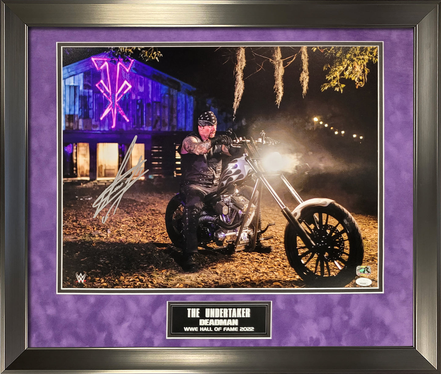 The Undertaker Autograph Photo On A Motorcyle 23x27 JSA Authentication