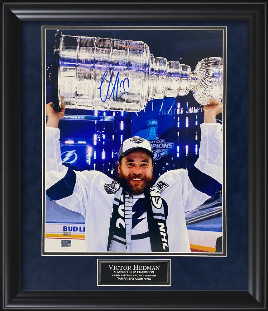 Victor Hedman Autograph Photo Hold Stanley Cup 23x27 New England Picture Authentication