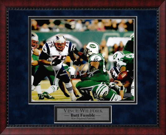 Vince Wilfork Autograph 8x10 Photo - Butt Fumble - New England Patriots - Framed 13x16 - New England Picture Authentication