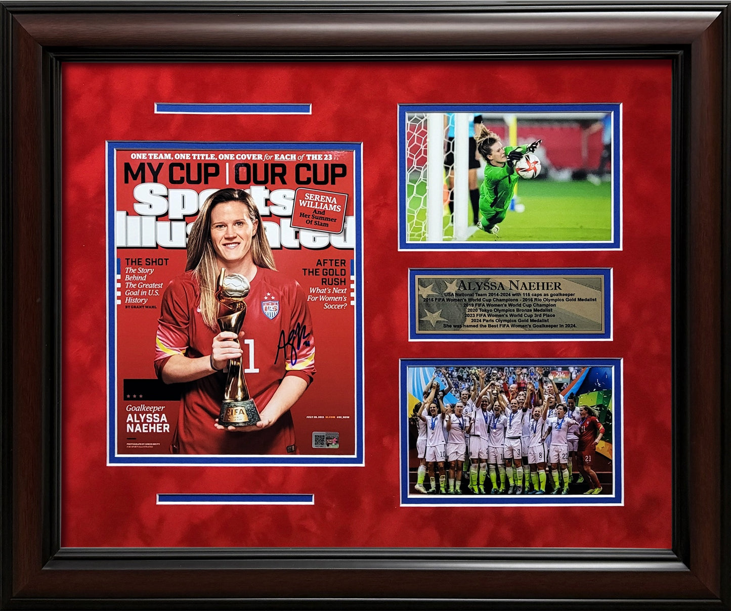 Alyssa Naeher Autograph 8x10 Photo - Champion Collage - Framed 18x22 - New England Picture Authentication