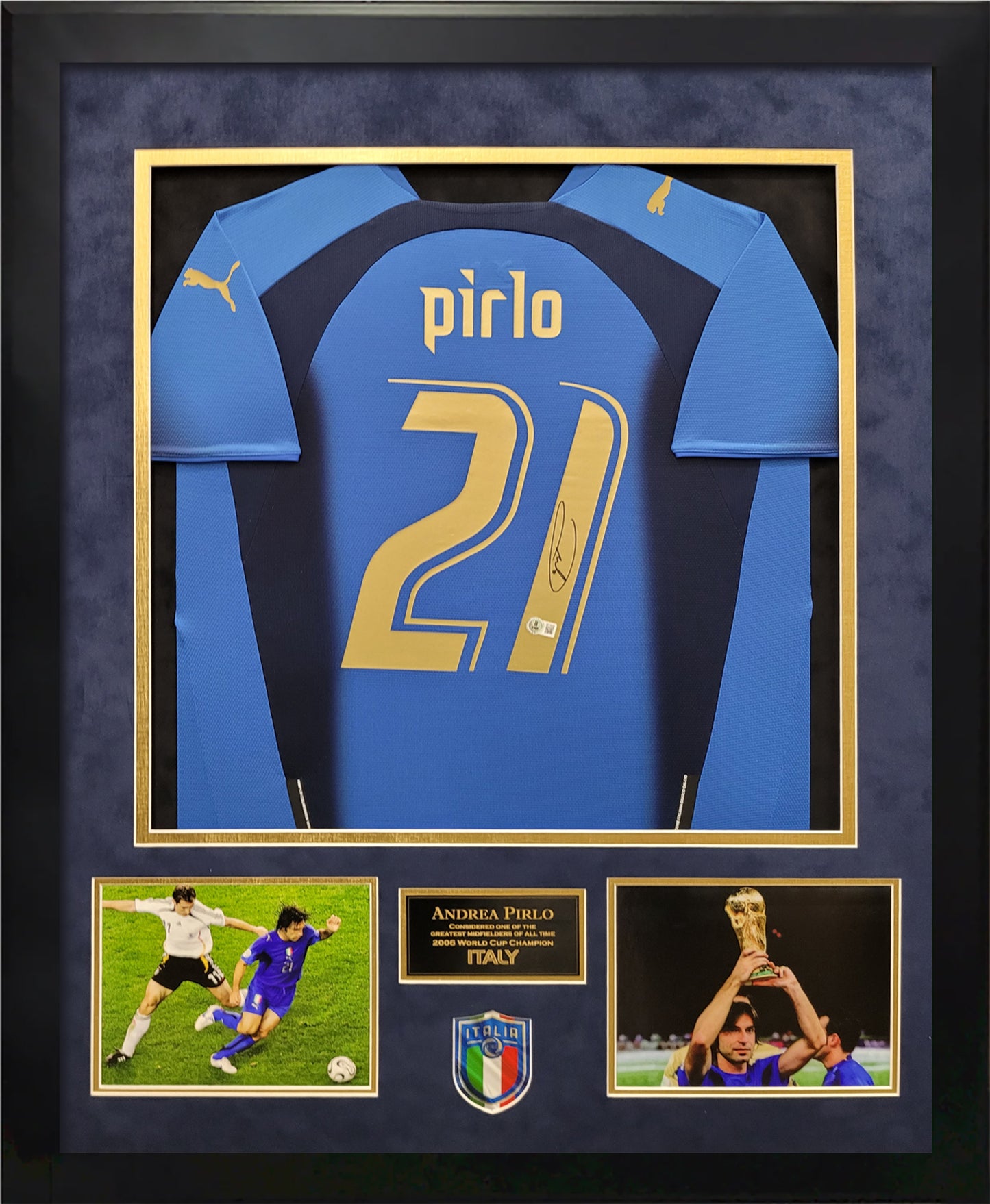 Andrea Pirlo Autograph Jersey - Italy - Framed 37x45 - Beckett Authentication