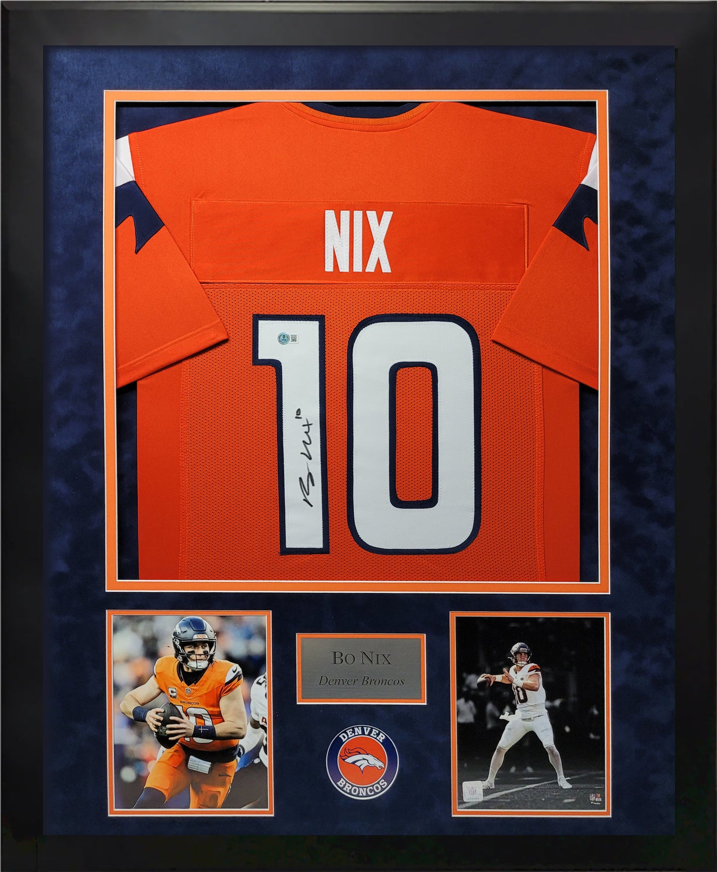 Bo Nix Autographed Jersey - Denver Broncos - Framed 37x45 - Beckett Authentication