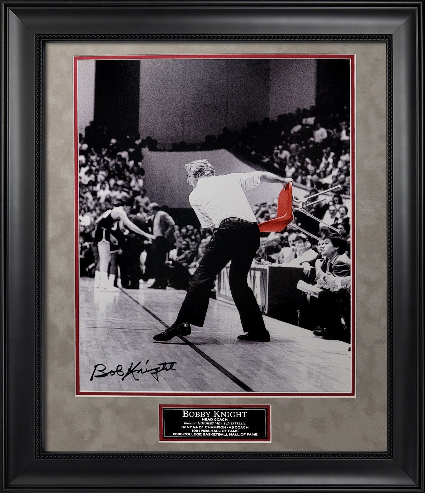 Bobby Knight Autograph 16x20 Photo - Chair Throw - Framed 23x27