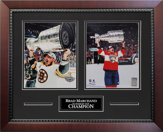 Brad Marchand Photographs - 2x Stanley Cup Champion 2-Way Collage - Boston Bruins - Florida Panthers - Framed 18x22