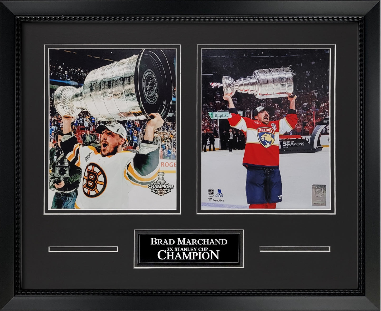 Brad Marchand Photographs - 2x Stanley Cup Champion 2-Way Collage - Boston Bruins - Florida Panthers - Framed 18x22