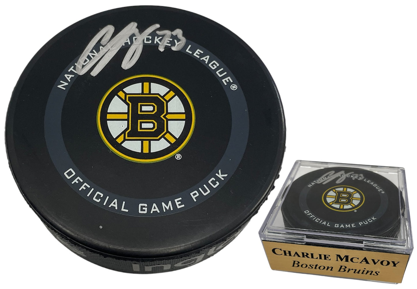 Charlie McAvoy Autograph Puck - Official Game Spoke B - Boston Bruins
