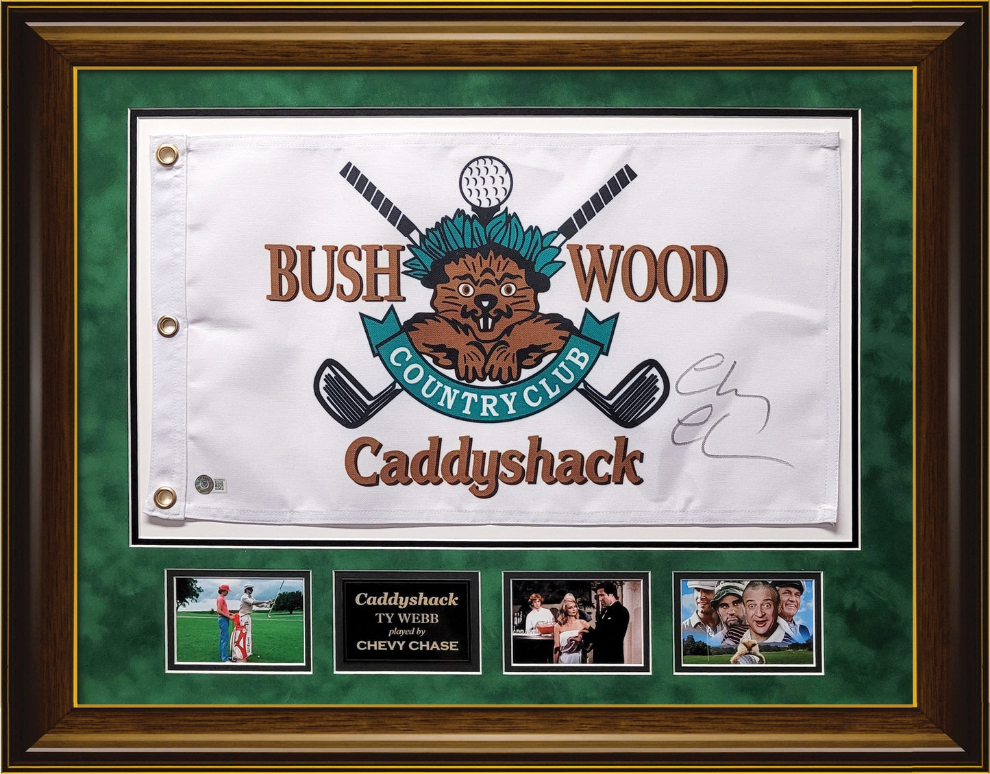 Chevy Chase Autograph Flag - Caddyshack - Framed 23x29 - Beckett Authentication