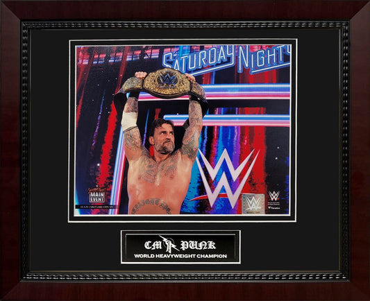 CM Punk Photograph - Hoist Championship Belt - Framed 13x16