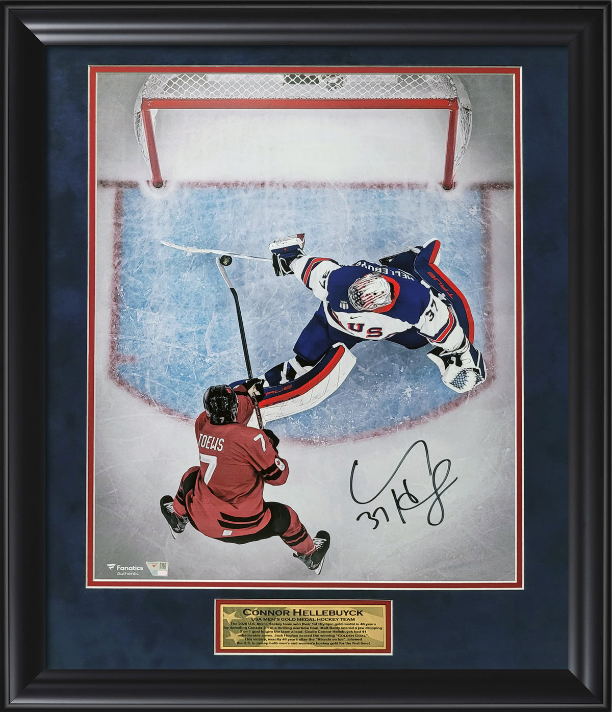Connor Hellebuyck Autograph 16x20- The Paddle Save - Framed 23x27- Fanatics Authentication