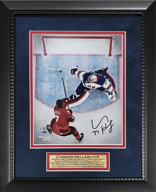 Connor Hellebuyck Autograph 8x10 - The Paddle Save - Framed 13x16 - Fanatics Authentication