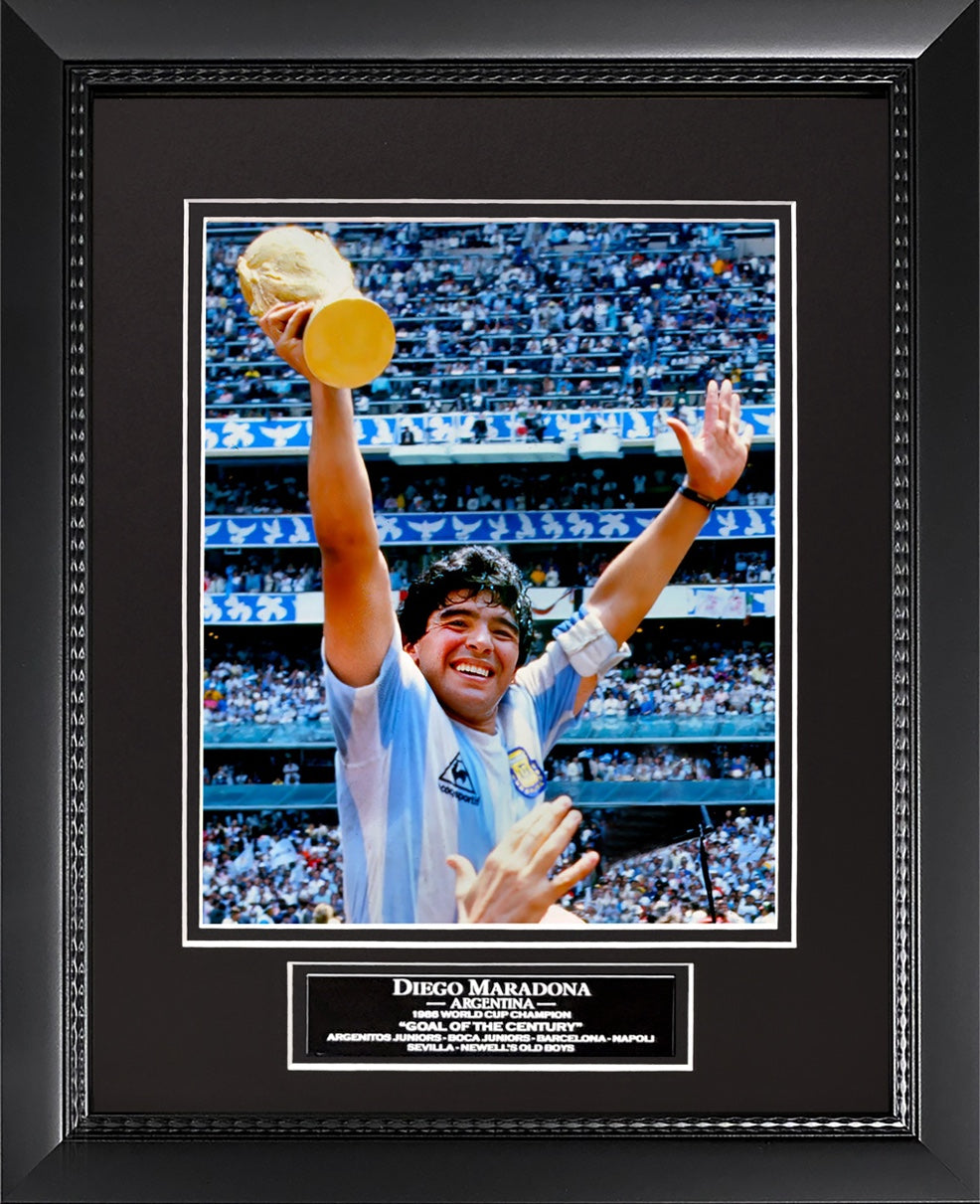 Diego Maradona Photograph - World Cup Trophy - Framed 13x16