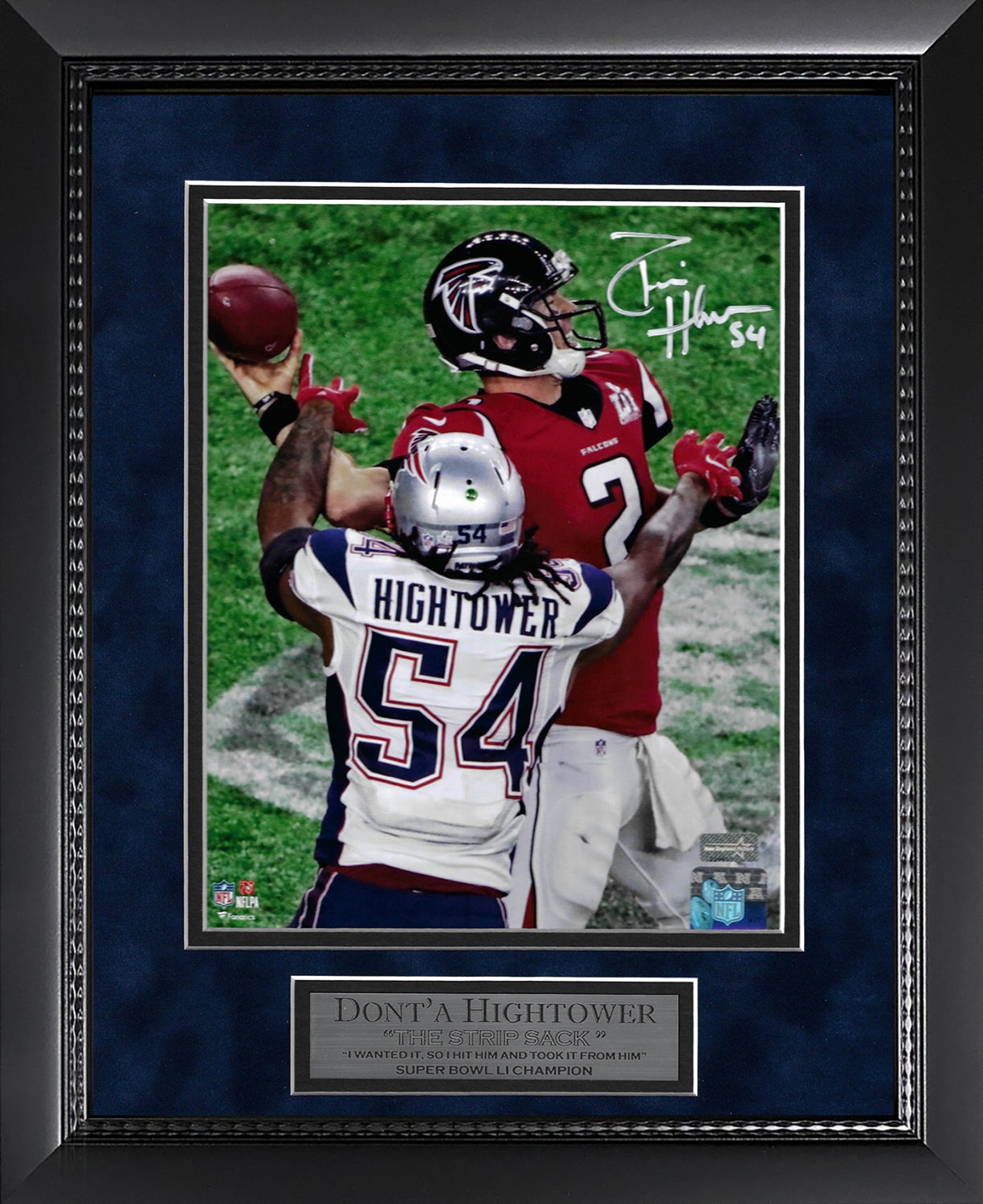 Dont'a Hightower Autograph Photo Superbowl LI Strip Sack, Vertical Shot 11x14