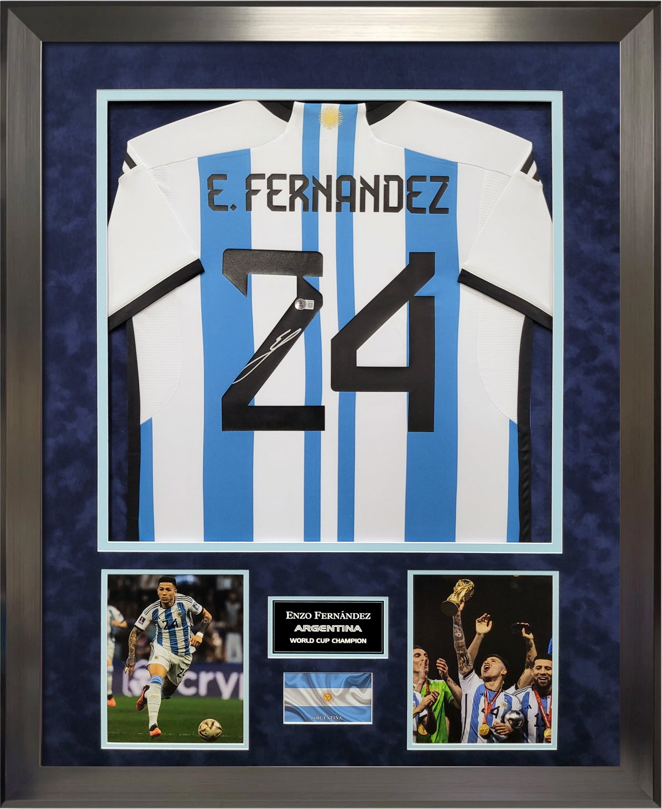Enzo Fernandez Autograph Jersey - Argentina National Team - Framed 37x45 - Beckett Authentication