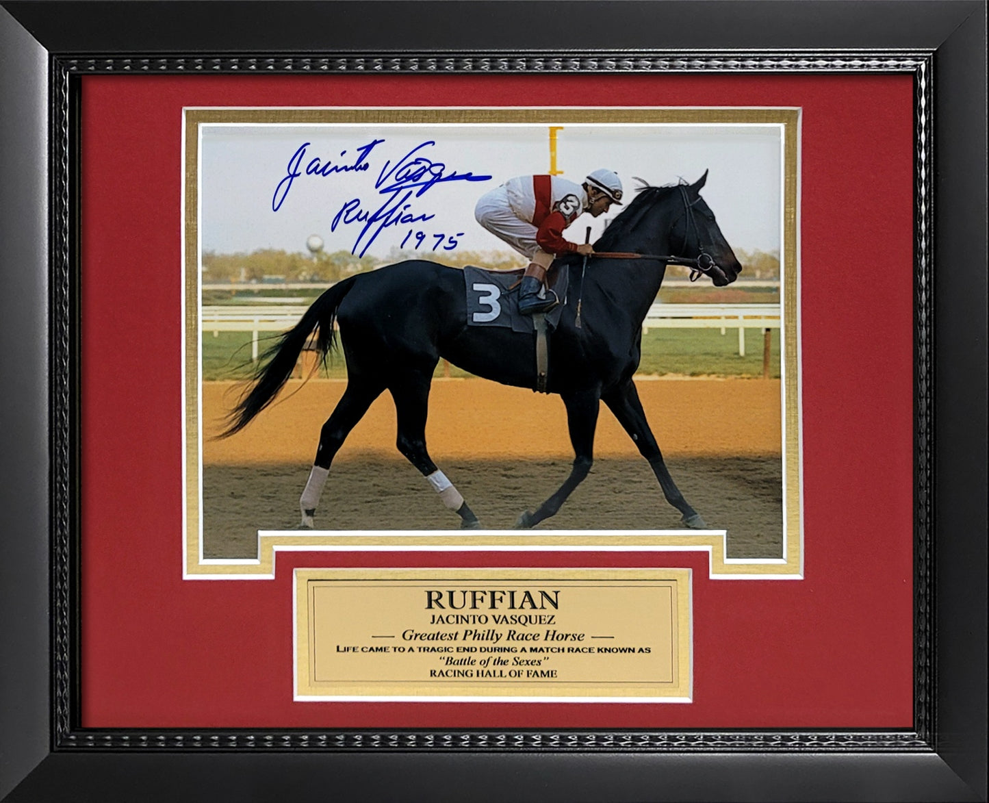 Jacinto Vasquez Autograph 8x10 Photo - Ruffian, The Greatest Philly Race Horse - Framed 13x16